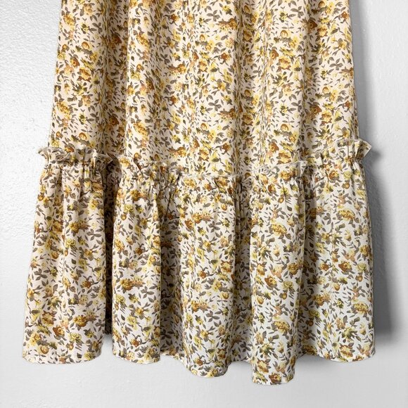 Promesa Floral Butter Yellow Smocked Midi Dress Womens Small Boho Cottagecore - Picture 4 of 16